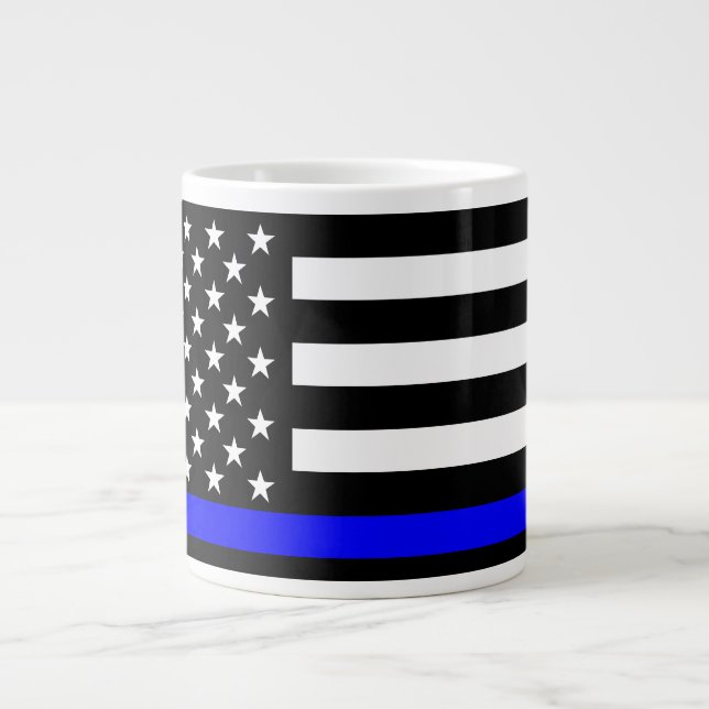 Grande Tasse Le drapeau américain blanc et noir de la Ligne ble (Devant)