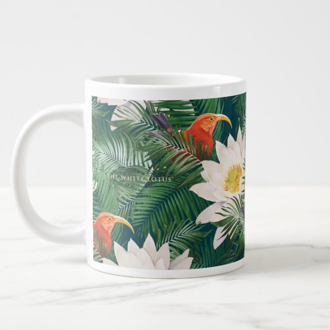 Grande Tasse Les Blancs Lotus Tropical Birds & Lotus Motif (Gauche)