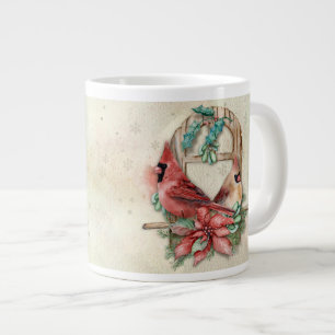 Grande Tasse Les cardinaux d'hiver se mêlent à Poinsettia