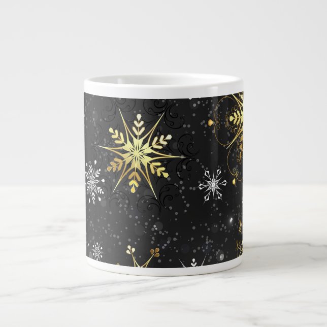 Grande Tasse Les flocons dorés de Noël sur l'Arrière - plan noi (Devant)