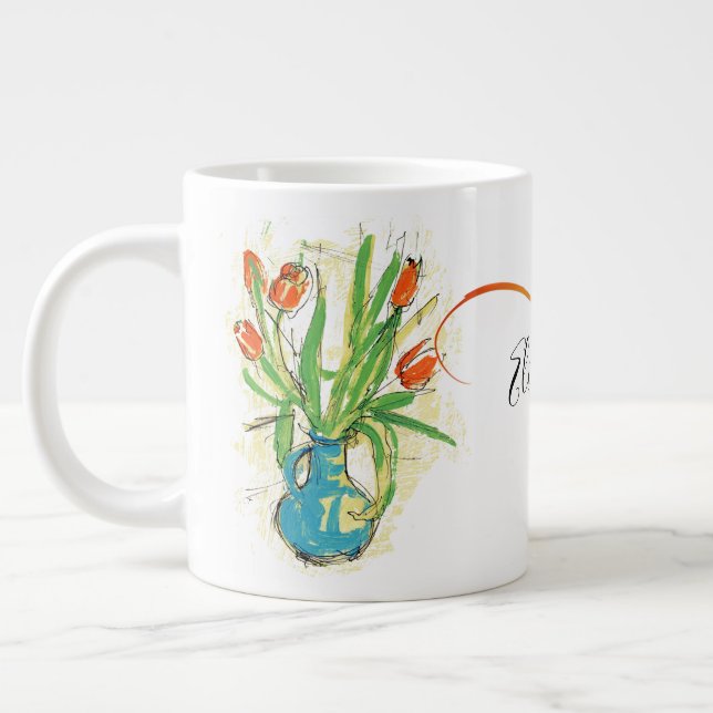 Grande Tasse Les tulipes rouges dans la florale du printemps de (Gauche)