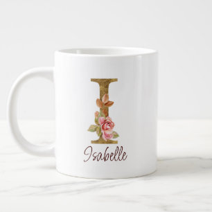 Grande Tasse Lettre de nom personnalisée I Roses roses blush fe