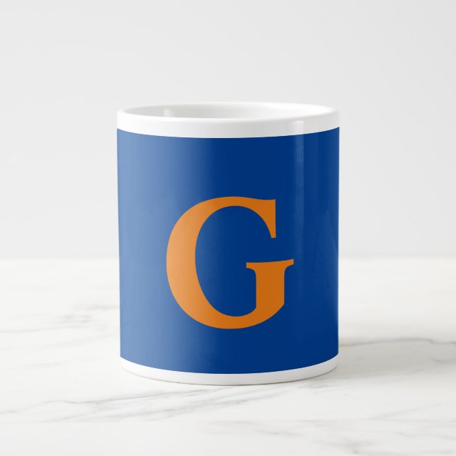 Grande Tasse Lettre Initiale Monogramme Moderne Design Bleu Ora (Devant)