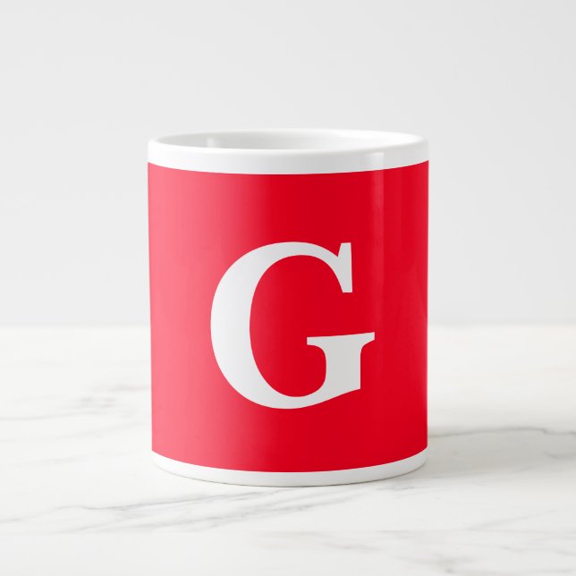 Grande Tasse Lettre initiale Monogramme Rouge Blanc Plaine Simp (Devant)