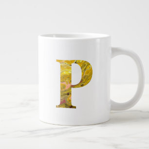 Grande Tasse Lettre P Jaune Boho Marbre Monogramme