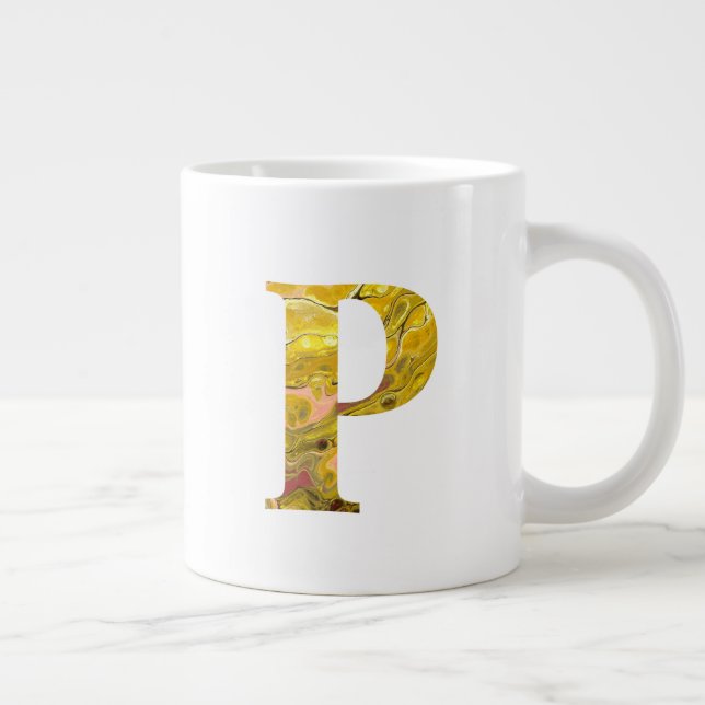 Grande Tasse Lettre P Jaune Boho Marbre Monogramme (Droite)