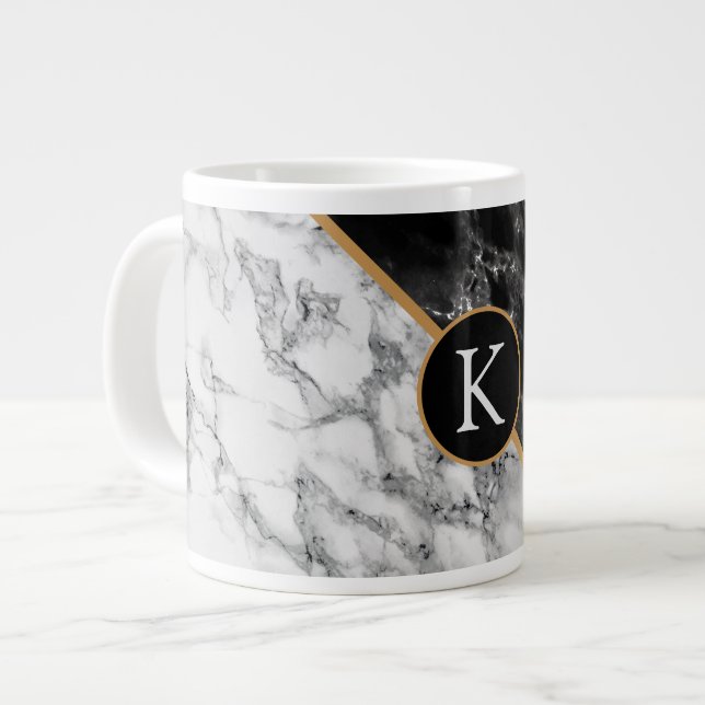 Grande Tasse LETTRE PERSONNALISÉE CUISINE MARBRE BLANC Noir (Devant gauche)