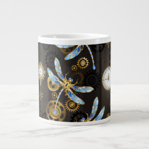 Grande Tasse Libellules Steampunk sur fond brun rayé