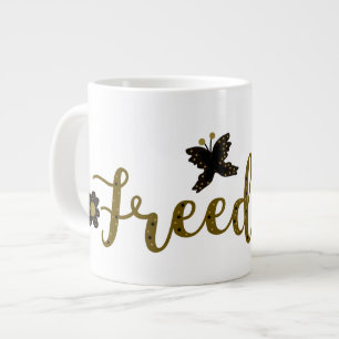 Grande Tasse Liberté Or Boho Printemps Papillon Calligraphie