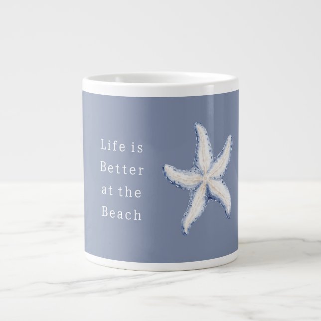 Grande Tasse Life is Better Beach Blue White Starfish (Devant)