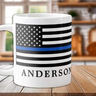 Grande Tasse Ligne bleue mince moderne Officier de police perso