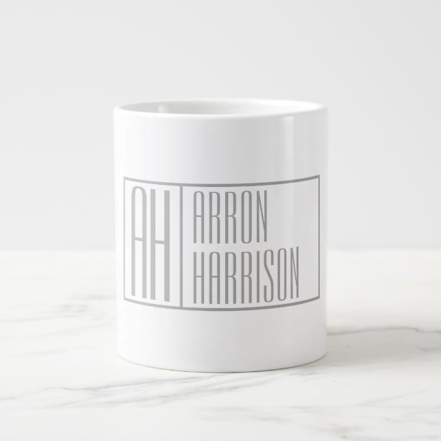 Grande Tasse Logo Moderne Grey Initiales & Nom (Devant)
