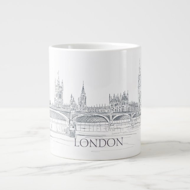 Grande Tasse London Bridge et Big Ben Iconic Skyline Sketch (Devant)