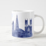 Grande Tasse Londres Skyline - Aquarelle bleue<br><div class="desc">London Skyline Watercolor Splash Blue par Fab Funky. Il présente des sites célèbres de Londres dans un style aquarelle.</div>