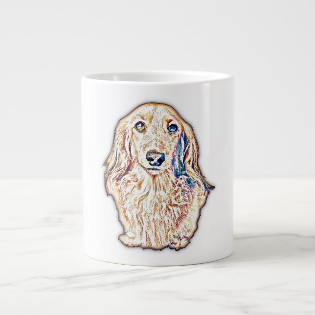 Grande Tasse Longue Cheveux Dachshund Cadeaux mignon Doxie Wien (Devant)