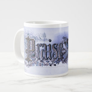 Grande Tasse "Louez Le Seigneur" Art chrétien vintage bleu déla