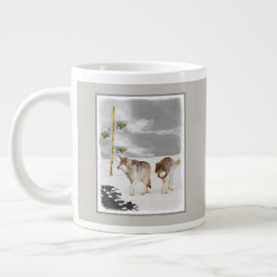 Grande Tasse Loups en peinture sur neige - Art original de la f