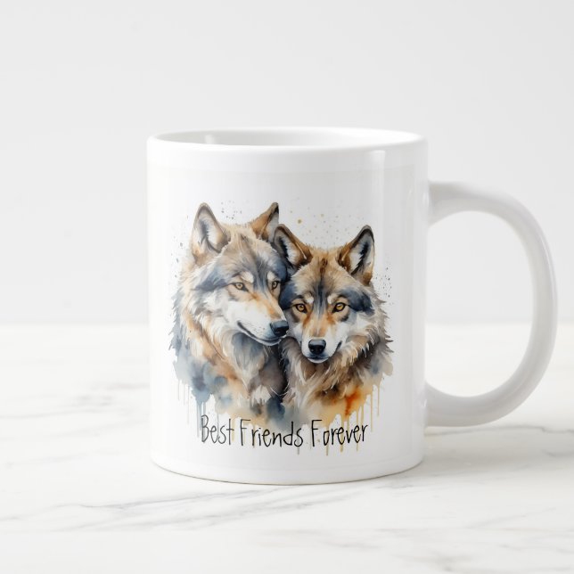 Grande Tasse Loups mignonnes Meilleurs Amis Pour Toujours, BFF, (Droite)