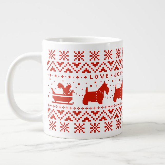 Grande Tasse Love Joy Peace Scotties Festive Christmas Dogs (Gauche)