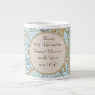 Grande Tasse Luxe, Saint-Valentin, Or Fleurs Bleues Douces Art
