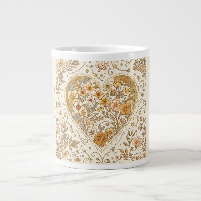 Grande Tasse Luxury, , Beigi Gold Yellow ,Love Heart Flowers (Devant)