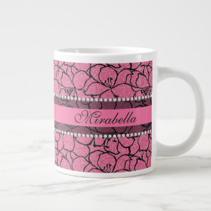 Grande Tasse Lys roses luxuriants avec contour noir, parties sc