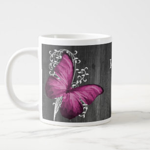 Grande Tasse Magenta Rustic Butterfly Personnalisé