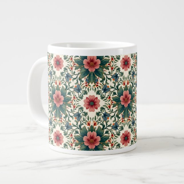 Grande Tasse Magie des fleurs boho - dans des nuances de vert e (Devant gauche)