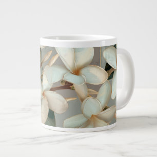 Grande Tasse Magnolia Blanche Floral Or Ligne Dorée Marbre