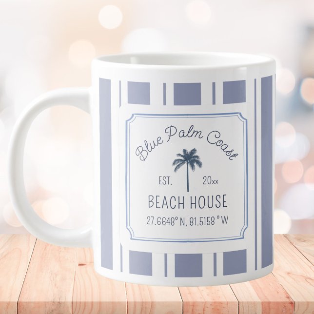 Grande Tasse Maison de plage Rayures bleues Fermette côtière (In situ)