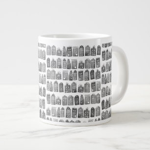 Grande Tasse Maisons Hollandaises Noir Blanc Amsterdam Motif Mi