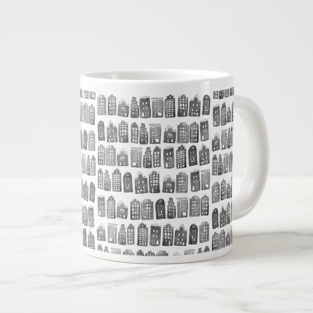 Grande Tasse Maisons Hollandaises Noir Blanc Amsterdam Motif Mi (Devant droit)