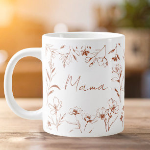 Grande Tasse Mama Citation Personnalisée Marron Blanc Floral Li