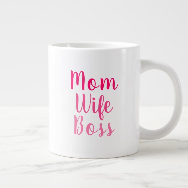 Grande Tasse Maman femme patron rose blanc script personnalisé  (Droite)