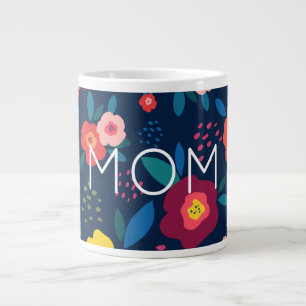 Grande Tasse Maman Moderne Floral Bleu et café de corail