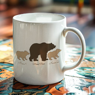 Grande Tasse Maman Ours Personnalisée Avec 2 Noms d'Enfants Cad