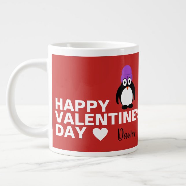 Grande Tasse Manchot avec chapeau violet Saint-Valentin (Gauche)