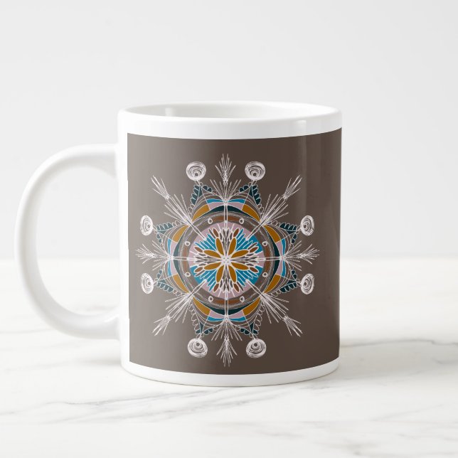 Grande Tasse Mandala Floral Moderne Rose Pâle Art Boho (Gauche)