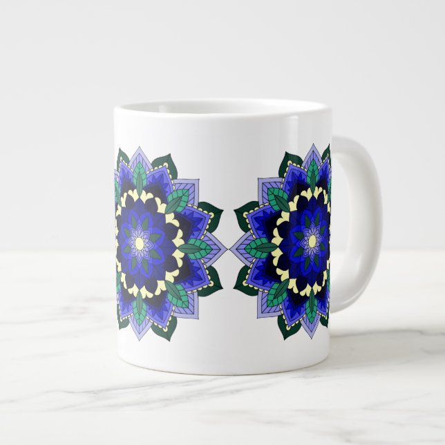 Grande Tasse Mandala Motif 02 en bleu foncé (Devant droit)