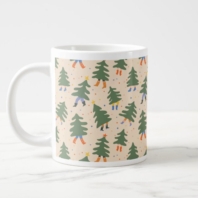 Grande Tasse Marche Whimsical Motif des arbres de Noël (Gauche)