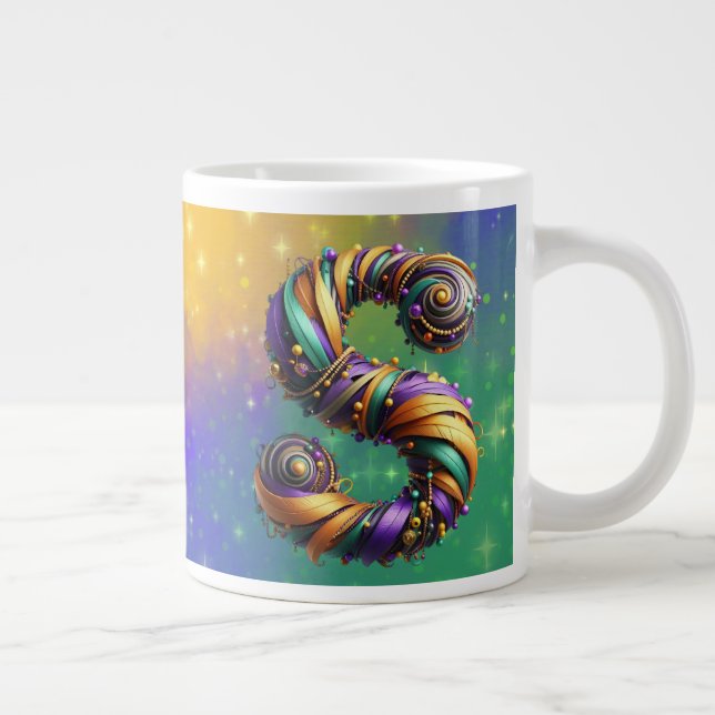 Grande Tasse Mardi Gras Monogramme Initial S (Droite)