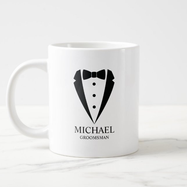 Grande Tasse Mariage noir Tuxedo Suit Groomsmen personnalisé (Gauche)
