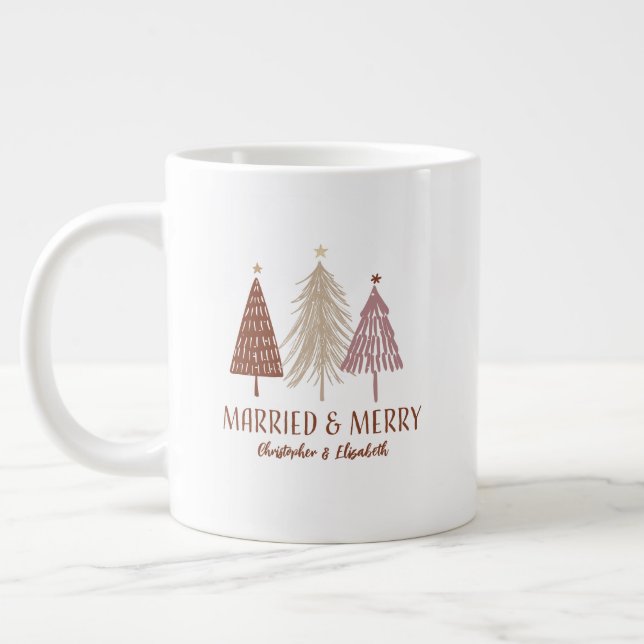 Grande Tasse Marié Joyeux premiers arbres de Noël Fête M. Mme (Gauche)