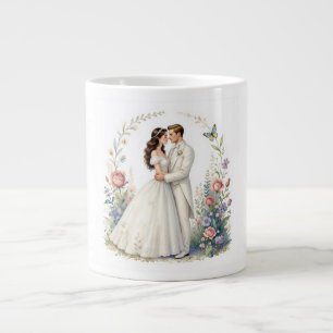 Grande Tasse Marié Romantique Fleurs Élégant Couple de Mariage