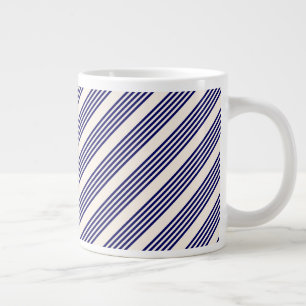 Grande Tasse Marine bleu et beige cinq bandes motif
