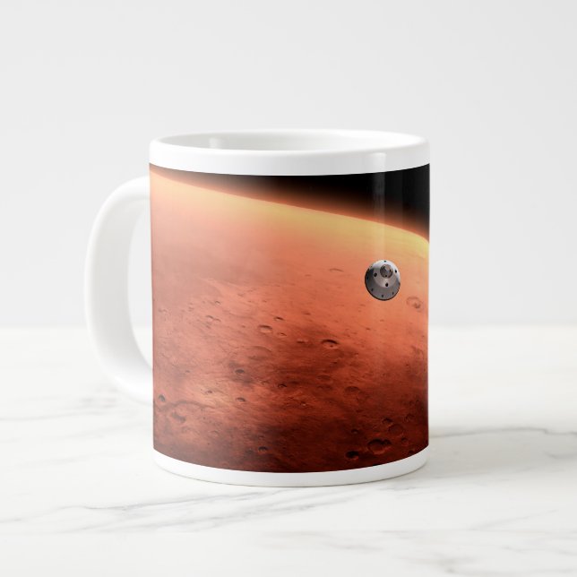 Grande Tasse Mars Science Laboratory approchant Mars. (Devant gauche)