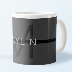 Grande Tasse Masculine élégant gris foncé Nom et monogramme