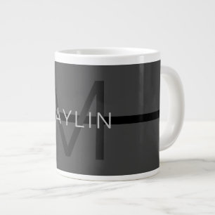 Grande Tasse Masculine élégant gris foncé Nom et monogramme