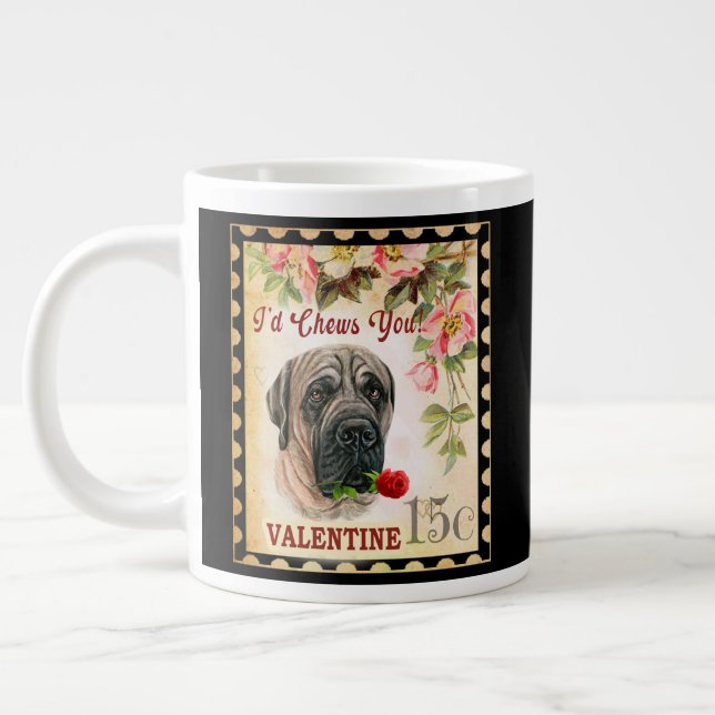Grande Tasse Mastiff Vintage Valentine Chien avec Rose (Gauche)