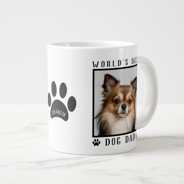 Grande Tasse Meilleur chien du monde Nom papa Empreintes de pat (Devant droit)